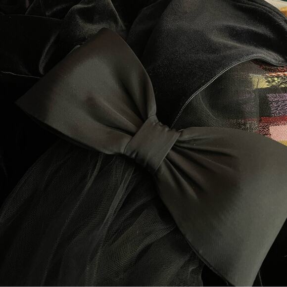 Jessica McClintock Gunne Sax Y2K Black Velvet Strapless Bow Train long dress 11 - Picture 11 of 13